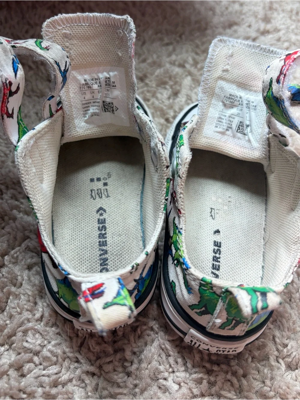 Converse All Star Toddler Size 4 Dinosaur Print Velcro Sneakers
